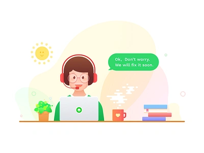 Customer Service illustration app girl hero image hotline illustration message service sms support ui website