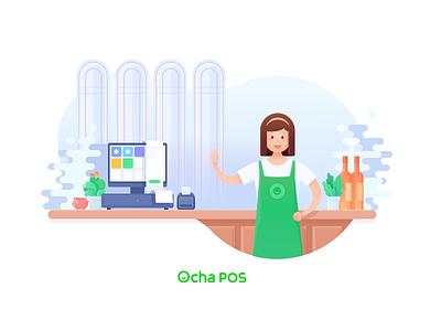Ocha POS splash page design app design graphic green illustation logo splash ui