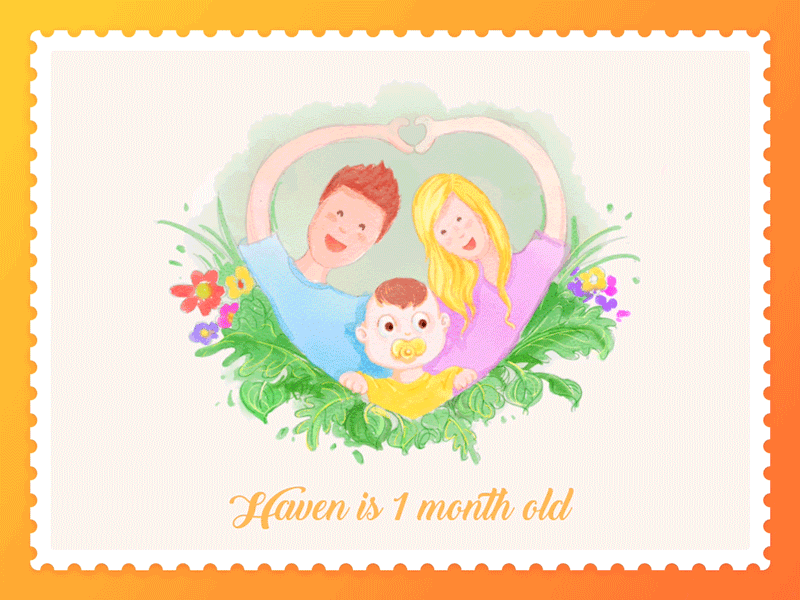My first child is already 1 month old, Yeah! art birthday card child drawing family graphic newborn ui warm