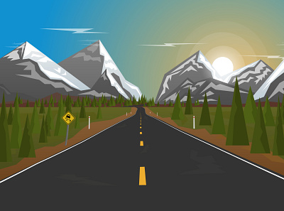 Mount Road convergence highway horizon illustration illustrator mountain rd road sunset usa