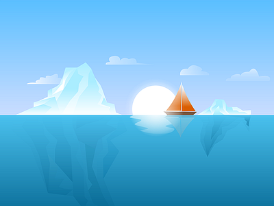 Icebergs boat ice iceberg illustration illustrator nature ocean sailboat sailing sea sunrise water