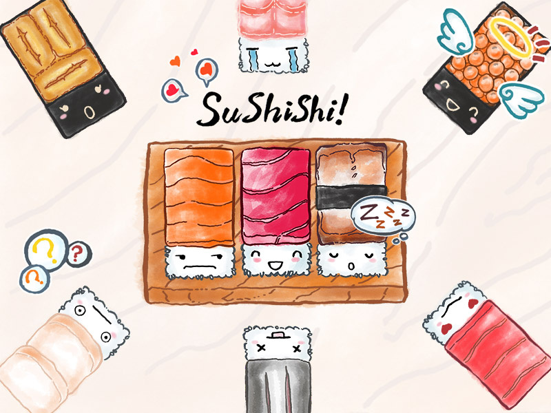 Sushishi! Sticker pack online🍣 iphone imessage fun sushi illustration sticker