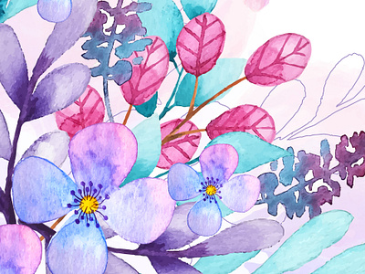 watercolor effect blue and pink flower illutration spring watercolor art