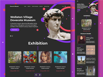 Dovecote Museum Landing Page Website| Responsive Homepage Design animation art black branding exhibition graphic design history homepage interactive museum redesign typography ui ux website