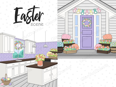 Easter Bright Scene bunnies clipart bunny clipart cute easter clipart easter clipart easter graphics easter scene eggs clipart icon stickers party clipart pastel easter clip rabbit clip art spring clipart sweet home clipart