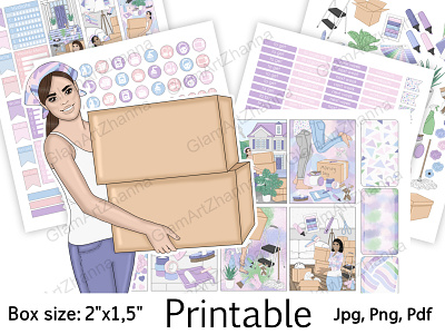 Moving Printable Stickers 2"x1,5" boxes stickers digital sticker set house key stickers move stickers moving stickers planner sticker templates printable weekly kit renovation clip art spring cleaning