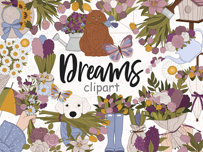 Dreams Natural Clipart bright clipart easter clipart love clipart party clipart romantic clipart rose clipart spring clip art spring clipart spring graphics spring illustration spring planner spring stickers summer clipart