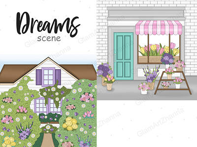 Dreams Bright Scene clipart for stickers cliparts icons flower clipart glam clipart home office clipart pink holiday clipart planner dolls planner girl planner girl clipart planner graphics planner stickers printables stickers spring clipart