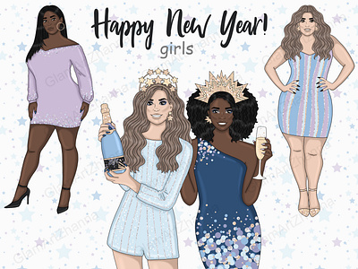 New Year Girls Clipart fashion clipart glam clipart glitter clip art glitter clipart holiday clipart new year 2022 new year clip art new year clipart new year gold design party clipart planner graphics weekend clipart winter clipart