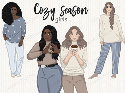 Cozy Season Girls Clipart blogger babe blogger clipart christmas clipart cozy clipart cozy winter clipart fashion clipart glitter clipart party clipart planner graphics warm winter clipart weekend clipart winter clipart winter girl clipart