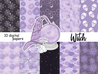 Witch Purple Pattern autumn pattern cozy autumn clipart cozy home clipart cozy paper designer papers fashion clipart glam clipart halloween clipart halloween pattern planner girl planner graphics pumpkin pattern sweet home clipart