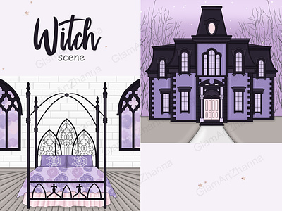 Witch Purple Scene autumn clipart clipart for stickers cliparts icons fall clipart fashion illustration halloween clipart halloween party happy halloween pink holiday clipart planner dolls planner girl clipart planner graphics themed clipart