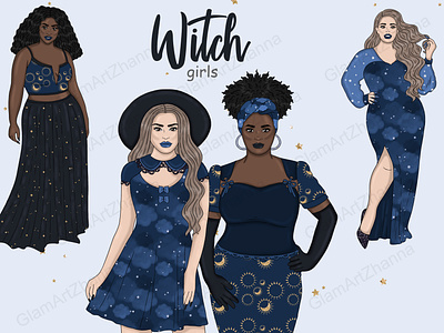 Witch Blue Girls Clipart
