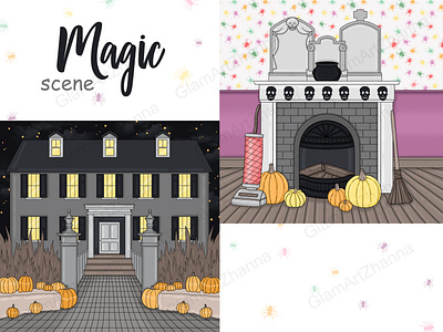 Magic Scene autumn clipart clipart for stickers cliparts icons fall clipart fashion illustration halloween clipart halloween party happy halloween pink holiday clipart planner dolls planner girl clipart planner graphics themed clipart