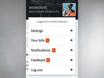 Notifications in dropdown crossfit wodconnect