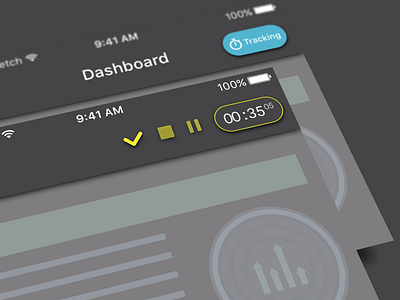 Quick timer button for To-Do app black blue dashboard header ios app mobile navigation timer to do todo tracker tracking
