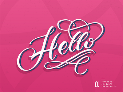 Hello Dribbble calligraphy debut handlettering illustration lettering script type