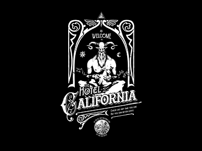 Satans' Hotel California black california dark eagles hotel illustration occult satan satanism song typography vintage