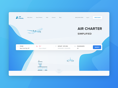 AirTravel Homepage abstract art air blue button character flight gradient illustraion interface design plane search sketch app uidesign ux design web