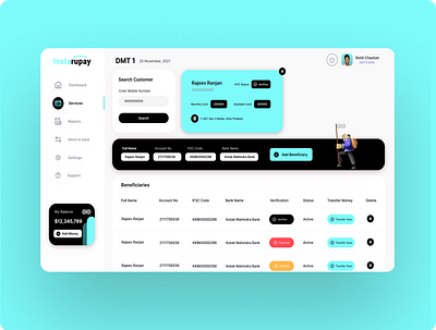 Direct Money Transfer Dashboard for Fintech startup app design mobile ui ux web design website