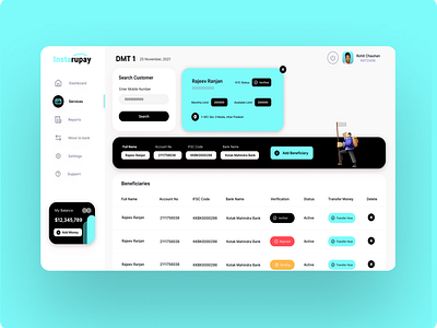 Direct Money Transfer Dashboard for Fintech startup