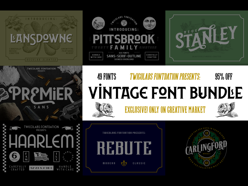 Vintage Font Bundle | 49 Fonts in 1 by Twicolabs on Dribbble