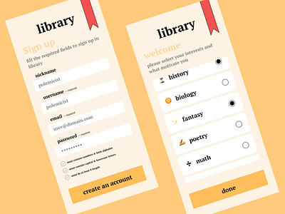library sign up page: dailyui #001 books figma library mobile sign up ui