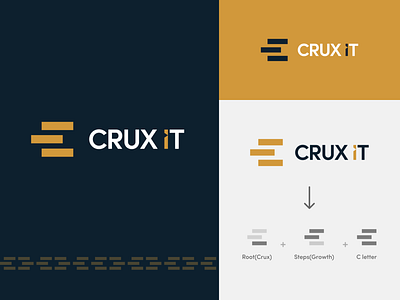CRUX IT brand branding crux figma graphic design growth identity design illustrator letter c logo logo design minimal monogram photoshop real estate root steps