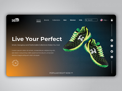 Shoe Box branding concept dark theme interface logo uiux web design