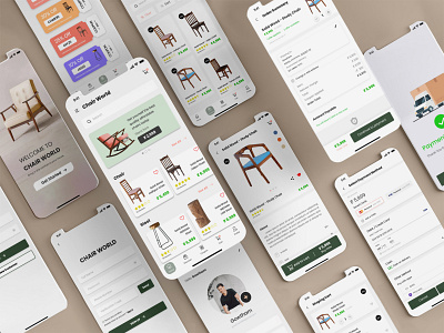 Chair World (Mob App) concept figma mobile app mockup motion graphics prototype ui ux ux research wire frame