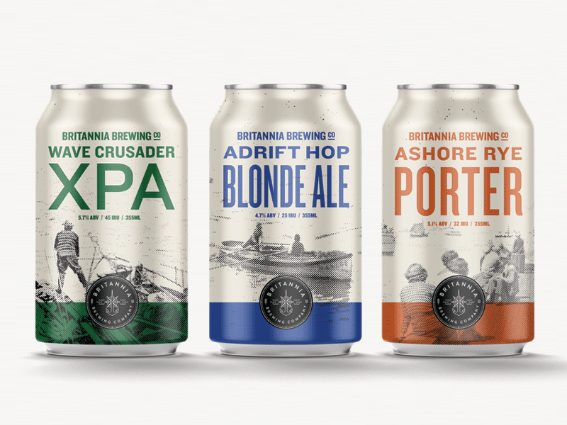 Britannia Brewing Cans agency art direction beer branding brewery identity knockout nautical packaging type typography vancouver