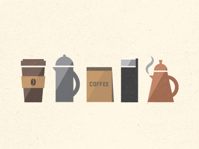 Coffee Illustrations coffee cup french press grinder icons illustration kettle texture vintage