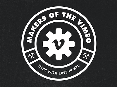 Vimeo Dev Blog Badge badge branding gears hammers icon logo vimeo web whatever
