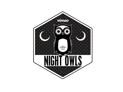 Night Owls Badge 2 animals badge black and white branding illustration moon vimeo