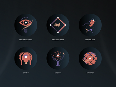 Dark Charm Icons branding brush creative delivery efficiency empathy expertise iconography icons illustration illustrator