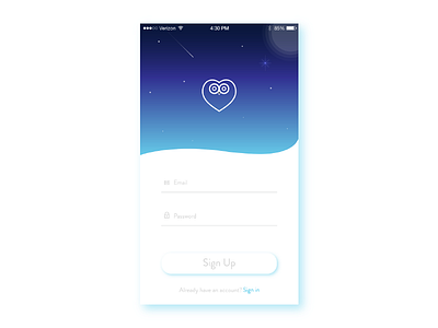 Sign Up - Daily UI 001 app blue daily daily ui design gradient login love owl sign up star ui