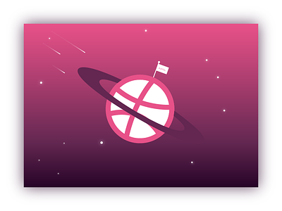 Welcome 001 001 debut dribble first shot gradient hello invitation pink planet saturn shooting stars star