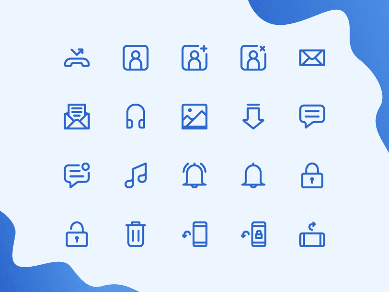 Mobile Functions Icons blue filled outline flat icon icon set iconography outline ui vector