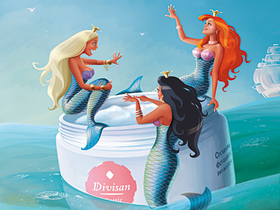 Mermaids blue girls illustration