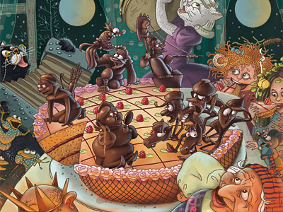 Postcard "Welcome!" cake card chocolate fairy illustration moon postcard tales