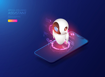 Ai assistant ai app artificial intelligence assistant communication connection digital hologram icon internet internet of things iot isometric network robot robotic smartphone technology ui user interface