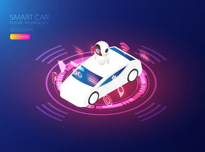 Smart car ai app artificial intelligence assistant bot digital hologram icon illustration iot isometric robot robotic smartcar smartcity technology ui user interface vector vehicle