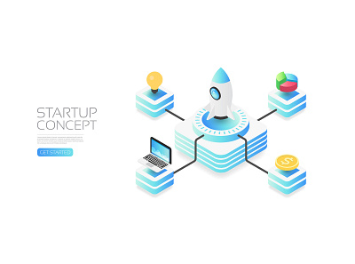 Startup concept app artificial intelligence background business computer concept design icon idea illustration isometric money rocket startup technology user interface vector