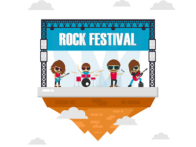 Floating island concert stage band concept concert design floating island illustration music rock song vector