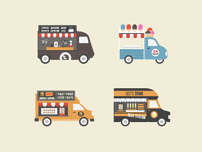 Food truck app background design fastfood flat food truck icon illustration retro vector vintage