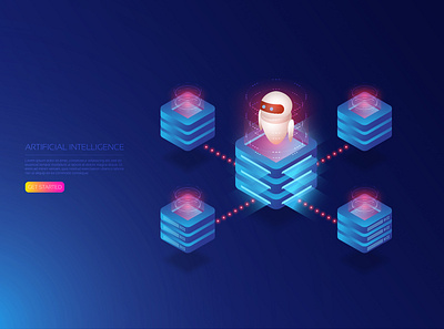Isometric ai server ai analysis artificial intelligence big data blockchain business computer connection database illustration internet isometric network online robot robots server technology user interface vector