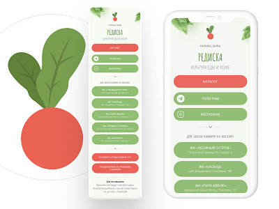 Taplink for Radish - chains of cafes and shops with natural prod branding design graphic graphic design taplink