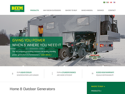 Beem Outdoors - Homepage //zoomed design green homepage website yellow