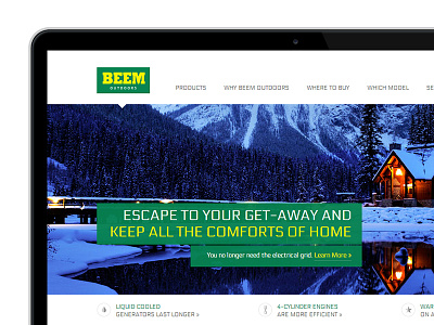 BEEM Outdoors design electrical flat generator green illustrator web design web development website white wordpress