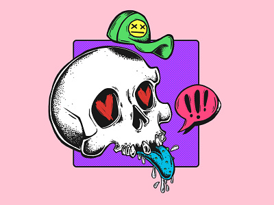 Skull has heart eyes for you cartoon design digital art heart illustration love mtv retro skeleton skull